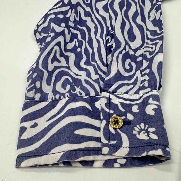 Blue & White Wave-Print Summer Shirt Dress / Cover-Up - Picture 4 of 9